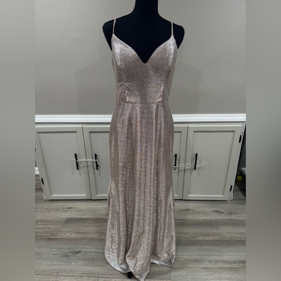 Hayley Paige Occasions Liquid Metallic Bridesmaid Dress - Picture 5 of 13